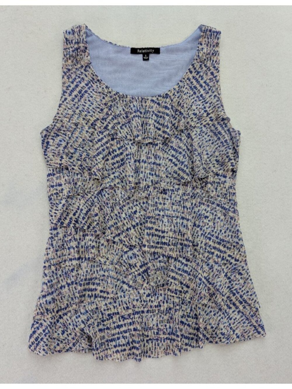 Relativity Women's Top Size S Mesh Ruffle Sleeveless Tank Blouse